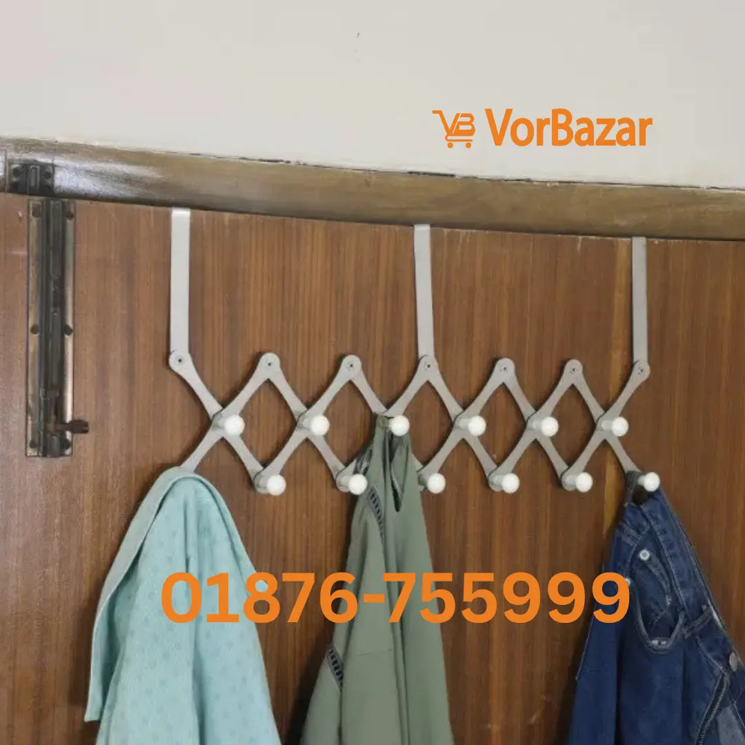 Flexible Stainless Steel 13 Hook Door Hanger – Heavy Duty Space Saver for Clothes, Bags & Towels in Bangladesh
