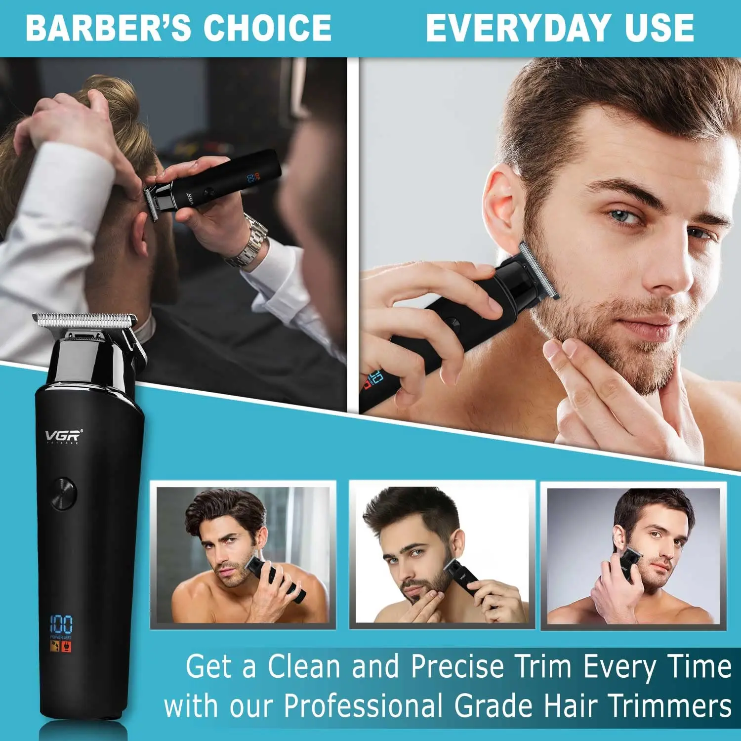 VGR V-937 Professional Hair Trimmer for Men | 500-Minute Runtime | 2000mAh Battery | Type-C Fast Charging | Smart LED Display | Stainless Steel T-Blade